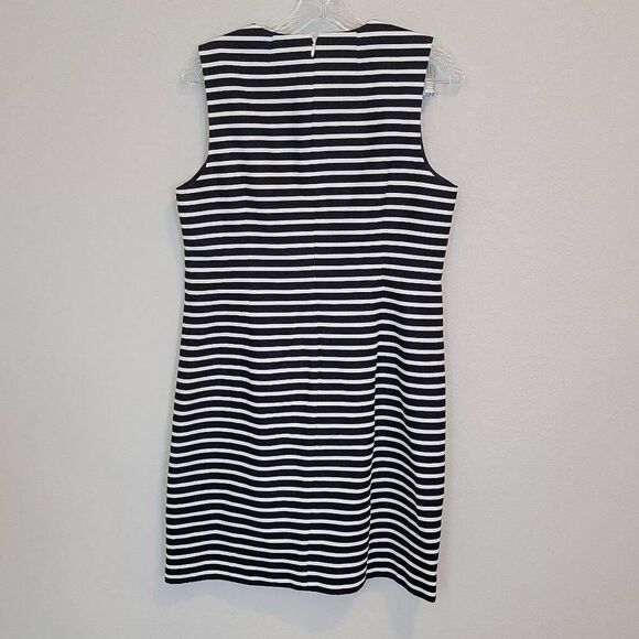 J. Crew Navy Blue White Striped Embellished Sheath Casual Dress Size 8 - Picture 4 of 9